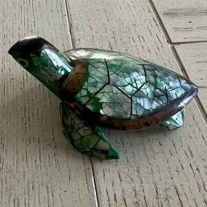 Green Mosaic Mother of Pearl Turtle Figurine